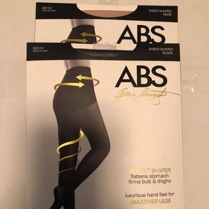 Two pairs of ABS sheer black and nude pantyhose